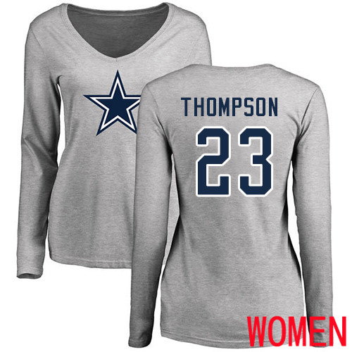 Women Dallas Cowboys Ash Darian Thompson Name and Number Logo Slim Fit #23 Long Sleeve Nike NFL T Shirt